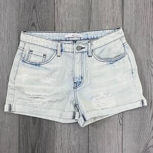 KanCan Women Size M Denim Distressed Bleach Wash Cotton Cuffed NEW Jean Shorts